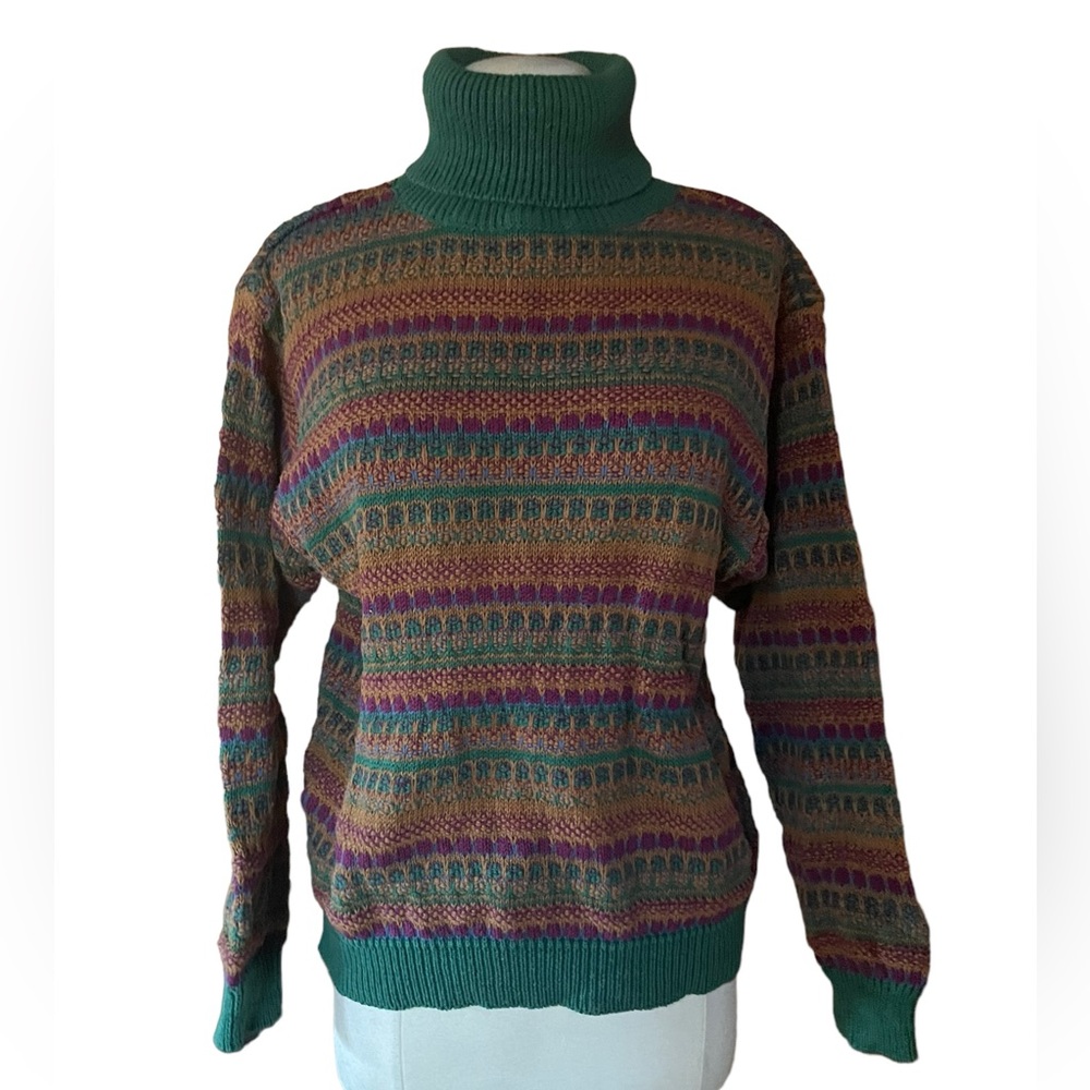 1980s/90s Jantzen Multi-Color Cotton Blend Turtleneck Sweater‎